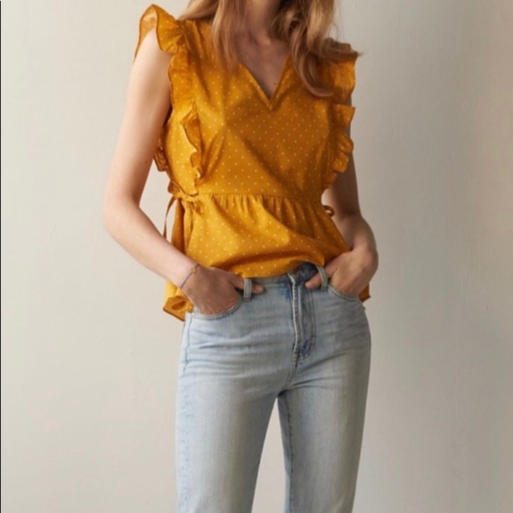 Madewell Ruffle Peplum Top Polka Dot